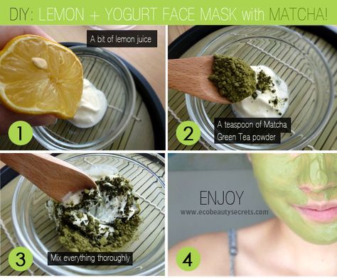 Lemon + Green Tea Powder + yogurt mask for lightening, evening and brightening the skin tone and getting rid of post-acne marks. Green Tea Face Mask Diy, Home Remedies For Glowing Skin, Tea Face Mask, Lemon Green Tea, Yogurt Mask, Green Tea Face Mask, Remedies For Glowing Skin, Hiit Workout Routine, Green Tea Face