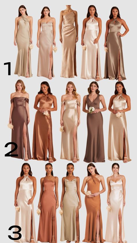 Timeless Bridesmaid Dress Color, Champagne Color Palette Wedding, Champagne Wedding Colors Scheme, Latte Bridesmaid Dresses, Champagne Color Palette, Small Wedding Decor, Champagne Wedding Colors, Champagne Bridesmaid Dresses, Dress Code Wedding