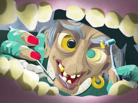 Scary Dentist Art, Dentist Character Design, Scary Dentist, Dentist Halloween, Dentist Art, Halloween Eye Makeup, Halloween Eyes, The Dentist, Halloween Illustration