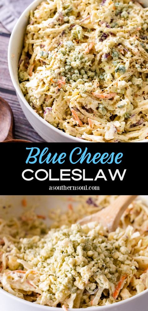 Blue Cheese Coleslaw Blue Cheese Coleslaw, Man Meals, Coleslaw Recipes, Veggie Dinners, Grilled Sausage, Veggie Food, Grilled Burgers, Slaw Recipes, Cold Dishes