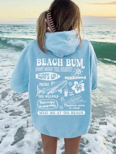 SHEIN USA Meet Me At The Beach, Cute Rainbow Unicorn, Happiness Comes In Waves, Sunset Surf, Stay Salty, Womens Sweatshirts Hoods, Letter Print Sweatshirt, Surfs Up, Beach Bum