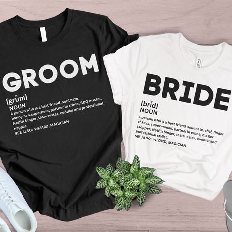 Bride To Be Shirts Ideas, Bridal Shirts Ideas, Bride Groom Shirts, Mr Mrs Shirts, Newlywed Shirts, Bride And Groom Shirts, Just Married Shirts, Mrs Shirts, Hubby Wifey Shirts