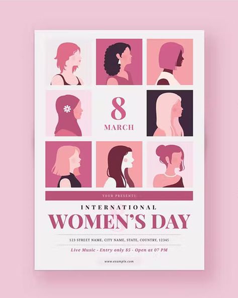 Women's Day Event Flyer Template AI, PSD Women Flyer Design, Woman's Day Poster Idea, Women’s Day Poster, Women Conference Flyer Design, Women’s Event, Woman Day Poster, International Woman's Day Design, Woman Day Design Poster, Women's Day Poster Design