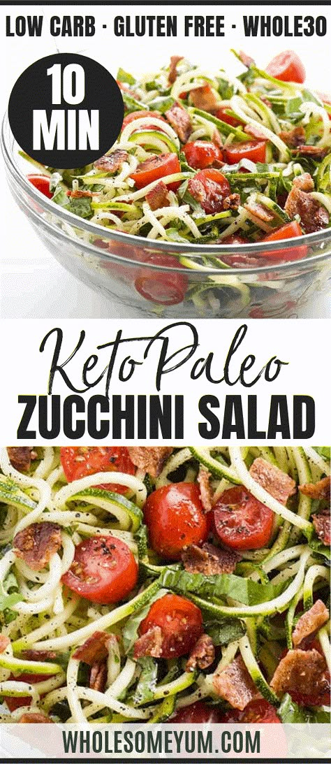 Zucchini Noodle Salad, Spiralized Recipes, Zucchini Zoodles, Zucchini Noodles Salad, Salad Recipes With Bacon, Veggie Salads, Paleo Salad, Best Zucchini Recipes, Recipe With Bacon