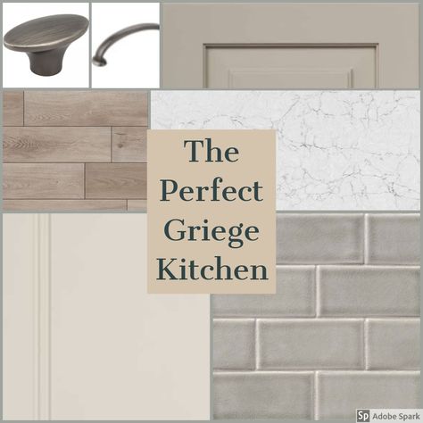 Counter Top For Gray Cabinets, Griege And White Kitchen, Griege Cabinets Kitchen Black Hardware, Backsplash For Greige Cabinets, Taupe Tiles Kitchen, Driftwood Grey Kitchen Cabinets, Backsplash With Taupe Cabinets, Neutral Gray Kitchen Cabinets, Greige Backsplash Kitchen