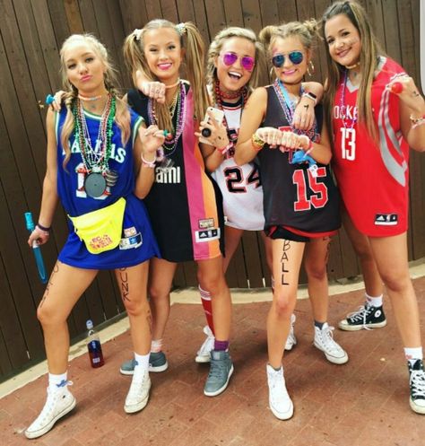 Sports theme from @jadejaclynn Basketball Dress Up Themes, Sports Themed Party Outfit, Sports Costume Ideas Women, Olympic Bid Day Theme, Sports Day Dress Up Ideas, Sport Theme Outfit, Sports Jersey Themed Party, Basketball Players Halloween Costumes, Sports Themed Costumes