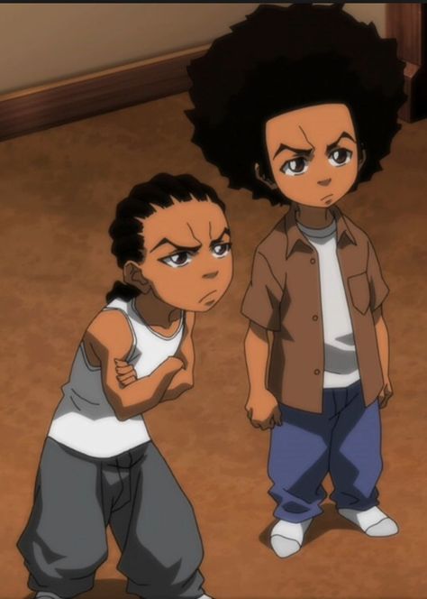 Riley & Huey Freeman of The Boondocks ~ two of the most radical intellects to every grace the land of tubery! Riley And Huey, Boondocks Characters, Riley Boondocks, The Boondocks Cartoon, Huey Freeman, Boondocks Drawings, Pfp Material, Dope Cartoons, Black Cartoon Characters