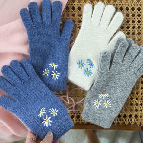 Hand Embroidered Personalised Gifts | StephieAnn Gloves Embroidery, Made Christmas Gifts, Cream Gloves, Hand Embroidered Gifts, Gloves Diy, Luxury Silk Scarves, Grey Gloves, Star Crossed Lovers, How To Wrap