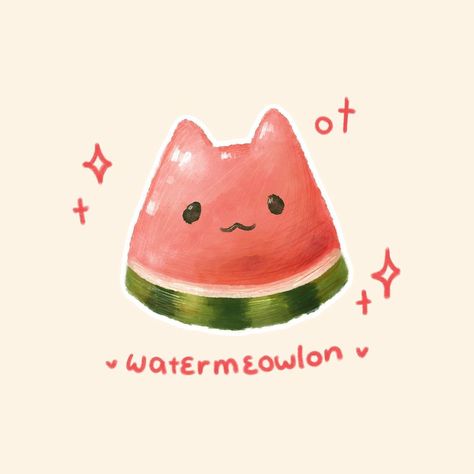 Cute Watermelon Drawing, Melon Drawing, Watermelon Doodle, Watermelon Kawaii, Draw Fruit, Watermelon Aesthetic, Kawaii Watermelon, Watermelon Drawing, Watermelon Cat