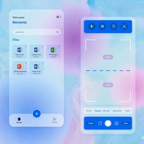 Cam Scanner App UIUX Glassmorphism Concept Kids App Design, Scanner App, Template For Business, Caramel Tart, Groceries App, Total Recall, All Elements, Application Design, Kids App