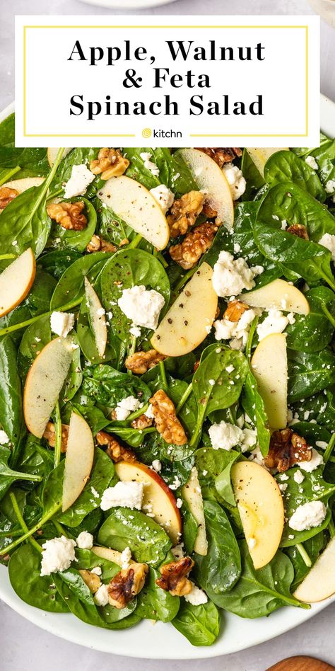 Spinach Salad With Apples, Walnut Feta Salad, Easy Spinach Salad, Salad Formula, Baby Spinach Salads, Salad With Apples, Apple Walnut, Spinach Salad Recipes, Quick Side Dishes