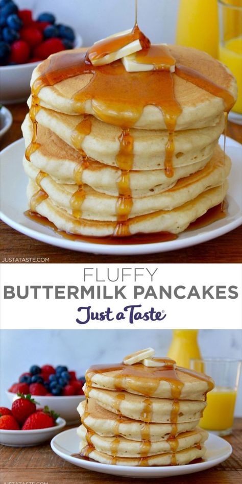 The Best Buttermilk Pancakes! They’re super light and fluffy, take just 15 minutes to make and are guaranteed to make you ditch the boxed mix. No buttermilk? No problem! I’ve included a bunch of substitutions to guarantee this stack-o-flapjacks makes it to your breakfast table. Buttermilk Breakfast Recipes, Easy Buttermilk Pancakes, Quick Pancake Recipe, Best Buttermilk Pancakes, Buttermilk Pancakes Easy, Fluffy Buttermilk Pancake Recipe, Homemade Buttermilk Pancakes, Quick Pancakes, Fluffy Buttermilk Pancakes