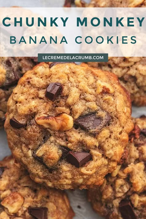 Banana Oatmeal Walnut Cookies, Banana Everything Cookies, Bacon Banana Cookies, Chunky Monkey Banana Cookies, Banana Foster Cookies, Cookie Recipes Using Bananas, Banana Muffin Cookies, Banana Cookies No Butter, Chunky Monkey Banana Baked Oatmeal