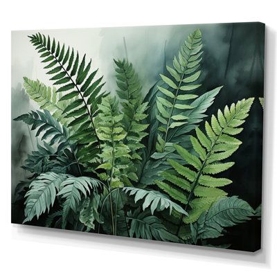 This beautiful "Green And Black Ferns Dynamic Contrast V" wall art is printed on premium quality cotton canvas using the finest fade-resistant ink | August Grove Green And Black Ferns Dynamic Contrast V - Floral Wall Art Prints 12.0 x 20.0 x 1.0 in | Home Decor | C100674564 | Wayfair Canada Painting Of Ferns, Ferns Painting, Fern Pictures, Green Leaves Painting, Fern Painting, Ceramic Mural, Fern Art, Fern Wall Art, Fern Prints