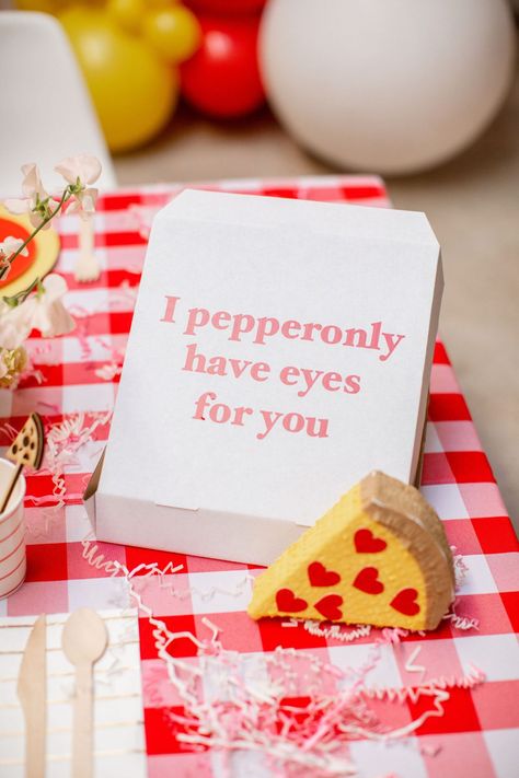 Have a Pizza My Heart for National Pizza Day! • Beijos Events Love You To Pizzas, Pizza Themed Bridal Shower Ideas, Pizza Bridal Shower Theme, Bussines Packaging, Pizza Party Decor, Pizza Party Games, Thats Amore, Valentines Day Pizza, Valentine Pizza