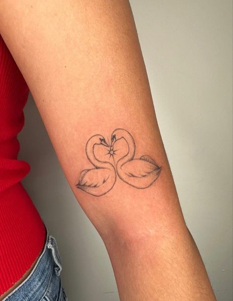 swan tattoo, two swan tattoo, lover girl tattoo, heart tattoo, tattoo inspo, fineline tattoo, star, the marias tattoo, arm tattoo, sparkle tattoo 2 Swans Tattoo, Swan Heart Tattoo, Lover Girl Tattoo, Two Swans Tattoo, Swans Tattoo, Tattoo Sparkle, Tatu Ideas, Maria Tattoo, The Marias