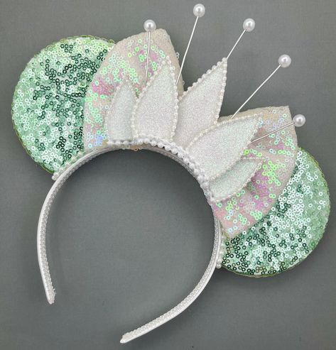 Princess Tiana Inspired Ears Sparkle! - Fashion - Princess Tiana Disney Ears, Tiana Princess And The Frog, Tiana Princess, Sparkle Fashion, White Satin Fabric, Mickey Earrings, Disney Headbands, Disney Bows, Family Disney Trip