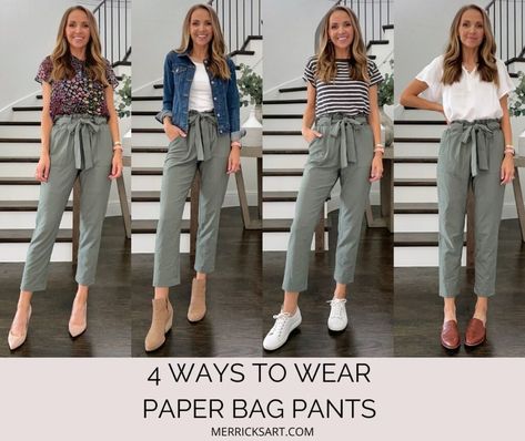 Paper Bag Trousers Outfit, Pants Outfit Work, Paper Bag Pants, Paper Bag Waist Pants, Unique Pants, Bag Pants, Trouser Outfit, Paperbag Pants, Paper Dress