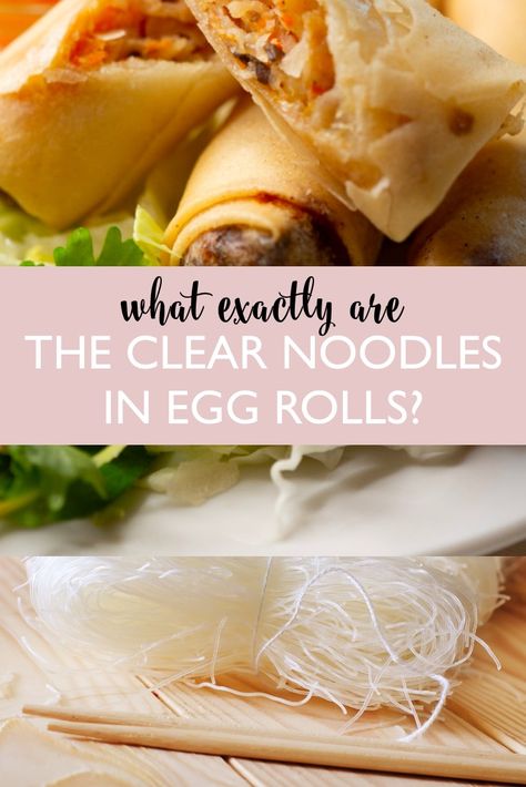 If you have eaten any Asian dish with clear strings like in egg rolls, you are probably wondering what it is that you are eating. I’m going to share with you what that specific ingredient is, the nutritional value of it, Asian dishes that you most commonly see it in (and links to those recipes), as well as some frequently asked questions I often get about it.Of all ingredients that I get asked about, identifying the clear strings in egg rolls definitely is one of the most common ones. The clear Asian Noodle Salad Recipe, Asian Potluck, Clear Noodles, Asian Pantry, Easy Asian Noodle Recipes, Asian Pork Recipes, Easy Asian Noodles, Garlic Noodles Recipe, Asian Salad Recipe