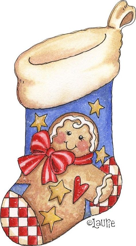 Laurie Furnell, Gingerbread Crafts, Christmas Sock, Christmas Card Art, Christmas Graphics, Christmas Characters, Gingerbread Men, Christmas Drawing, Primitive Christmas