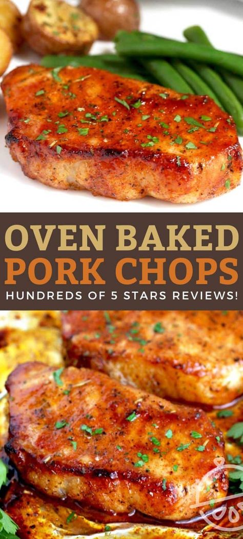 With more than 17 million page views and hundreds of FIVE STARS reviews, this Baked Pork Chops recipe is the best, quick and easy dinner recipe to make when you are craving extra juicy and super tender pork chops. Seasoned with a flavorful spice rub made with simple pantry ingredients, these oven-baked pork chops are ready (and perfect) in 30 minutes! #lemonblossoms 1 Inch Pork Chops In The Oven, Basic Pork Chop Recipe, Roast Pork Chops Oven, Pork Chop Cooking Time Chart, How To Cook Pork Chops In The Oven, Thick Pork Chops In Oven, How To Cook Pork Chops, Oven Pork Chops Boneless, Healthy Pork Chop Recipes Clean Eating