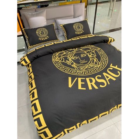 Designer Comforter Sets, Versace Bedding, Fake Handbags, Diy Daybed, Black Bedroom Design, Designer Bed Sheets, Blue Duvet, Mid Century Modern Sofa, Replica Shoes