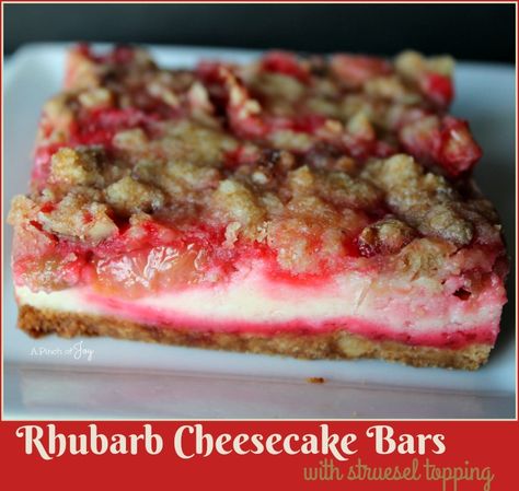 Rhubarb Cheesecake Bars Recipes, Rhubarb Cheesecake Bars, Cold Cheesecake, Strawberry Rhubarb Bars, Easy Rhubarb Recipes, Rhubarb Desserts Recipes, Rhubarb Cheesecake, Rhubarb Crunch, Rhubarb Bars