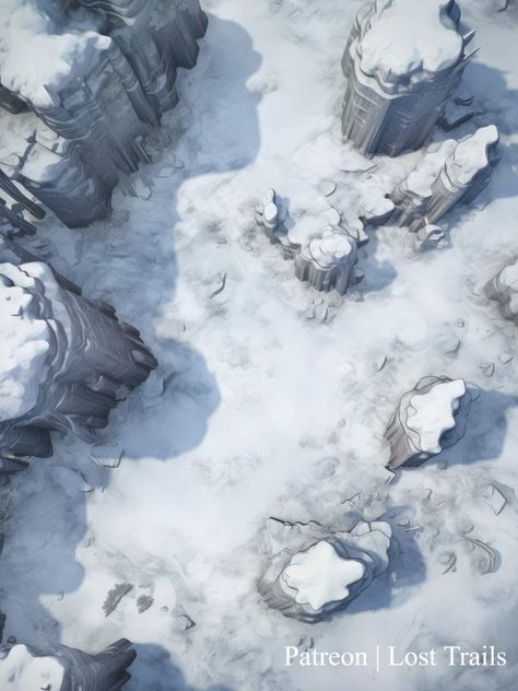 Snow Battlemap Dnd, Snow Battlemap, Fantasy Landscape Concept Art, Rime Of The Frost Maiden, Christmas Dnd, Fantasy Snow, Snow Map, Ttrpg Map, Desert Map