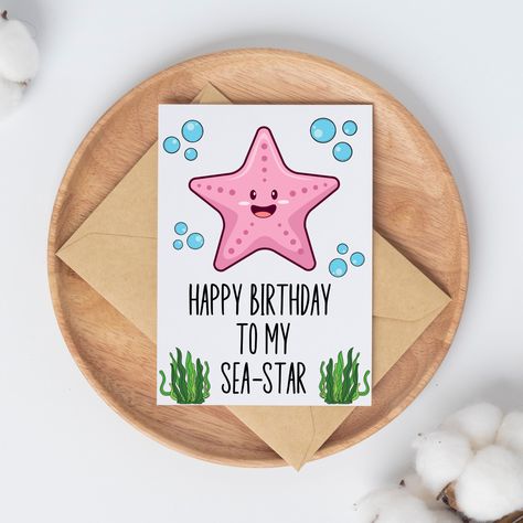 Happy Birthday To My Sea-Star, Punny Birthday Card, Birthday Card for Sister, Bestie Birthday Card, Cute Starfish Card, Sister From Another DETAILS: *A6 Card size is 4.5 inches (width) by 6.25 inches (height) folded *Printed on 100lb plain white cardstock *Personalized Message is optional, otherwise blank inside *Kraft Envelope Included SHIPPING INFO: *One or two card purchases are shipped via USPS First Class Mail which does NOT include detailed tracking (shipping can be upgraded at checkout). Sister Birthday Card Watercolor, Birthday Card For Sister Diy, Birthday Card For Sister Funny, Handmade Birthday Cards For Sister, Cute Birthday Cards For Sister, 22 Birthday Card, Birthday Card Ideas For Sister, Birthday Cards For Sister, Punny Birthday Card