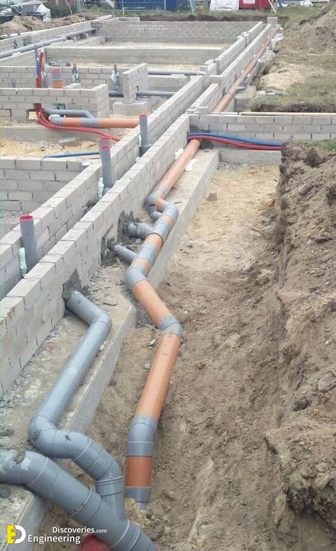 25+ Photos Of Drainage Pipes On The Construction Site That You Have Never Seen - Engineering Discoveries Drainage Pipe, Small House Design Exterior, Building House Plans Designs, Plumbing Installation, Easy Landscaping, Front Yard Landscaping Plans, Minimal House Design, Bungalow House Plans, Plumbing System