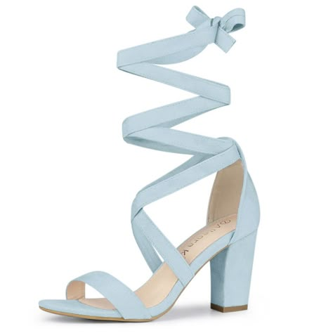 An essential summer lace-up heel sandal features simple crisscross decorated straps, a mid-block heel, and work-to-weekend-to-wherever versatility. Mid Heel Lace Up Sandals; Vamp: Faux Suede; Outsole: Rubber; Heel: ABS; Heel Height: 3 1/3. Size: 5.5. Color: sky blue. Gender: female. Age Group: adult. Pattern: Solid.