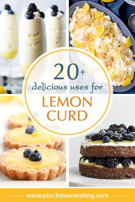 Do you have some store-bought or homemade lemon curd and aren't sure what to do with it? Here are 20+ delicious recipes and other uses for lemon curd to help you out! Recipes Using Lemon Curd, Lemon Curd Uses, Lemon Curd Dessert, Mini Lemon Meringue Pies, Recipe Using Lemons, Lemon Biscuits, Lemon Curd Cake, Lemon Mug Cake, Homemade Lemon Curd