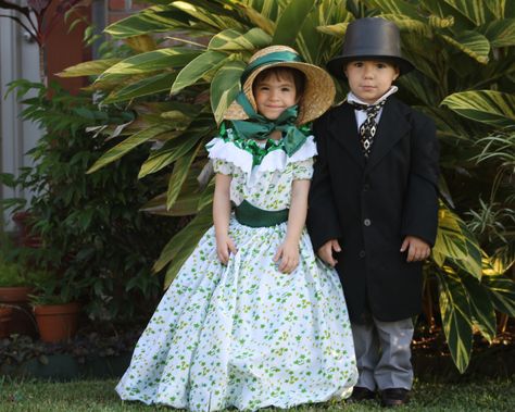 It's Scarlett and Rhett for the twins this year!  I'll be so sad when they figure out they can choose their own Halloween costumes! Scarlett And Rhett Halloween Costume, Scarlett And Rhett, Halloween Costume, Twins, This Year, Victorian Dress, Halloween Costumes, Halloween