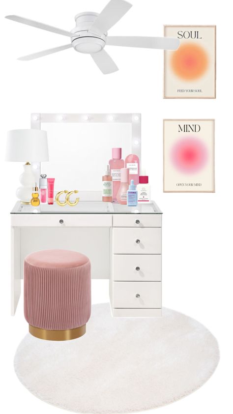 #desk #skincare #vanity #preppy Preppy Vanity, Skincare Vanity, Preppy Desk, Vanity Essentials, Preppy Room Decor, Preppy Room, House Room, New Room, Room Makeover