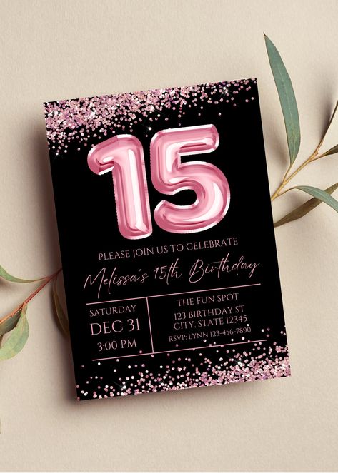 Soiree Ideas, London Birthday, 15th Birthday Party Ideas, Birthday Invitation Pink, Email Invitation, Invitation Pink, Black Invitation, Digital Invite, Birthday Dinner