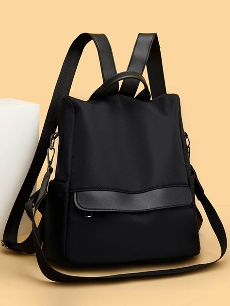 Black Fashionable   Nylon Plain Classic Backpack Embellished   Women Bags Elegant Backpack For Work, Backbag Women, Elegant Backpack, Minimalist Bags, Mochila Jeans, Elegant Backpacks, Backpack Art, Modern Backpack, Backpack Design