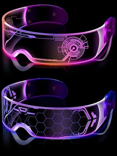 Amazon.com: TOODOO 2 Pairs LED Visor Glasses 7 Colors Futuristic Glasses 4 Modes Light Up Glasses Honeycomb Luminous Glasses for Adults (Attractive Style) : Clothing, Shoes & Jewelry Led Visor Glasses, Rave Halloween Costumes, Light Up Glasses, Futuristic Glasses, Halloween Party Bar, Cyberpunk Jacket, Glowing Glasses, Visor Glasses, Rave Glasses