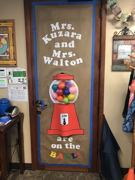 Kindergarten Charts, Teacher Appreciation Door, Steam Teacher, Teacher Door Decorations, Teacher Appreciation Doors, Bubble Gum Machine, Gum Drop, Teacher Door, Classroom Doors