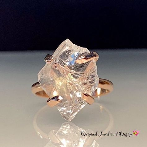 Raw Diamond Rings, January Birthstone Jewelry, Raw Diamond Engagement Rings, Healing Crystal Ring, Herkimer Diamond Ring, Raw Crystal Ring, Ring Rosegold, Sterling Silver Jewelry Rings, Diamond Quartz