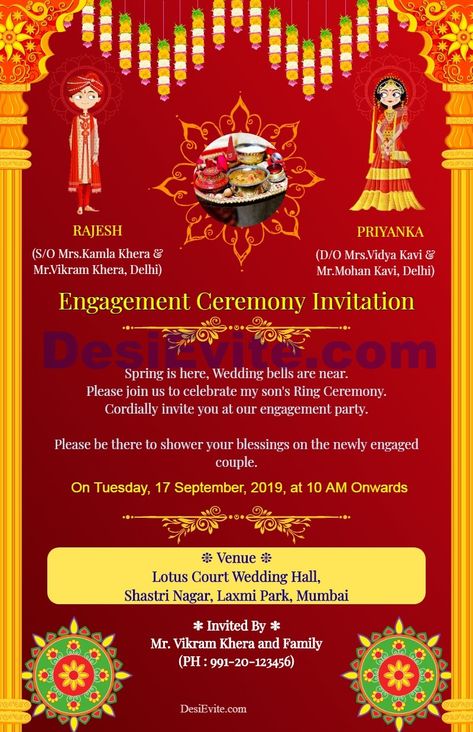 online indian engagement invitation card maker free #desievite, #engagementvideo,#engagement Indian Engagement Invitation, Tilak Ceremony, Engagement Invitation Wording, Engagement Invitation Card Design, Engagement Card Design, Engagement Photos Indian, Engagement Invitation Card, Engagement Tray, Editorial Engagement Photos