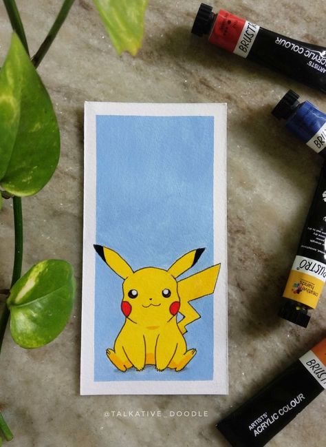 Pikachu Acrylic Painting, Pikachu Bookmark, Pikachu Painting, Pokemon Bookmark, Pikachu Drawing, Pokemon Painting, Paintings Easy, Buddha Art Drawing, Fashion Figure