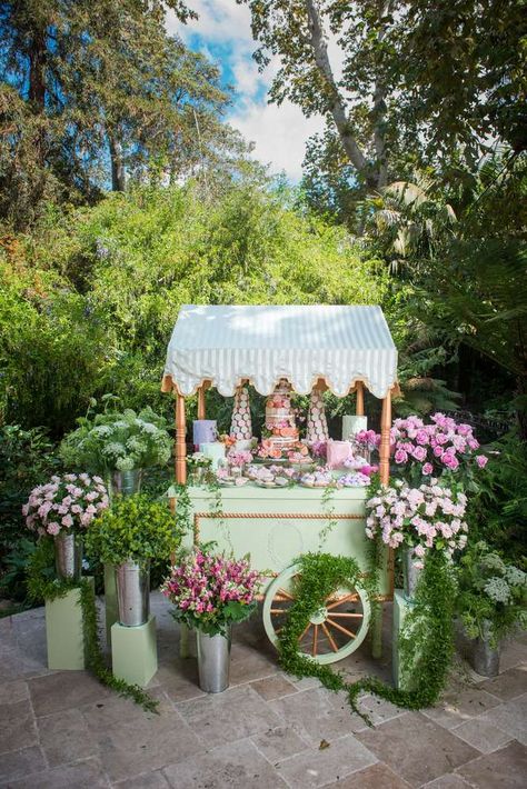 Parisian Laduree Baby Shower | CatchMyParty.com Ice Cream Cart, Flower Truck, Baby Shower Party Ideas, Flower Cart, Flower Business, Shower Party Ideas, Paris Party, Flower Bar, Paris Theme