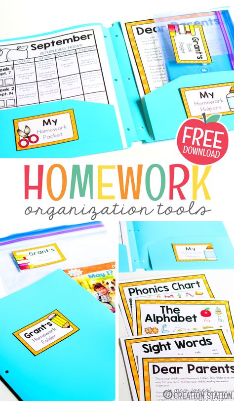 Homework Organization Made Easy - Mrs. Jones Creation Station Folder System Classroom, Folder Labels For School Free, Prek Homework Folder, Pre K Homework Folder Ideas, Homework Folders First Grade, Homework System For Teachers, Preschool Homework Folders, Pre K Take Home Folders, Take Home Folders Kindergarten