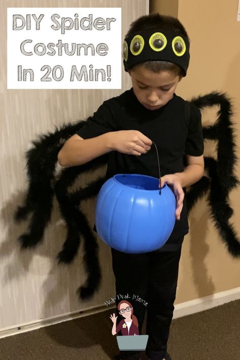 Need a last minute Halloween costume? And you only have 20 minutes? Not to mention less than $20? Diy Spider Costume Kids, Homemade Spider Costume, Spider Costume Diy, Kids Spider Costume, Spider Costume Kids, Diy Spider Costume, Bug Costumes, Easy Kids Costumes, Diy Costumes For Boys