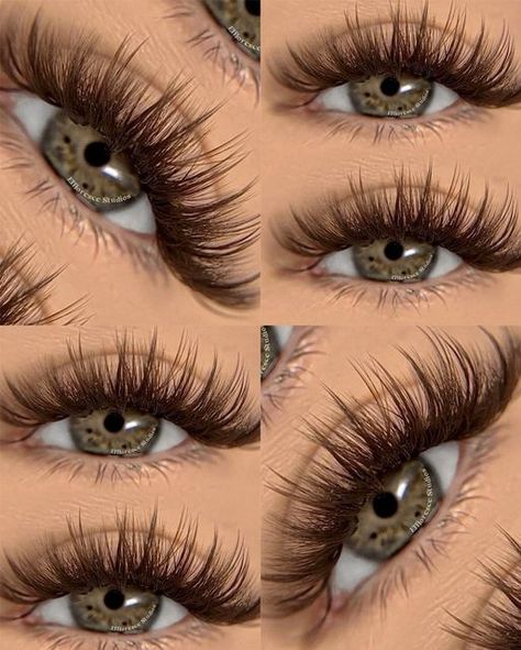 Brown And Black Lashes Extensions, Whisky Eyelashes, Burgundy Lash Extensions, Wispy Eyelash Extensions With Spikes, Brown And Black Eyelash Extensions, Brown Wispy Lashes, Brown Eyelash Extensions Lashes, Light Brown Eyelash Extensions, Brown Lash Set