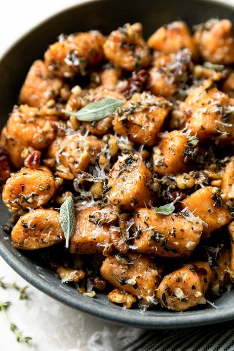 Squash Gnocchi, Butternut Recipes, Brown Butter Sauce, Sweet Potato Gnocchi, Homemade Gnocchi, Potato Gnocchi, Gnocchi Recipes, Carb Free, Healthy Bites