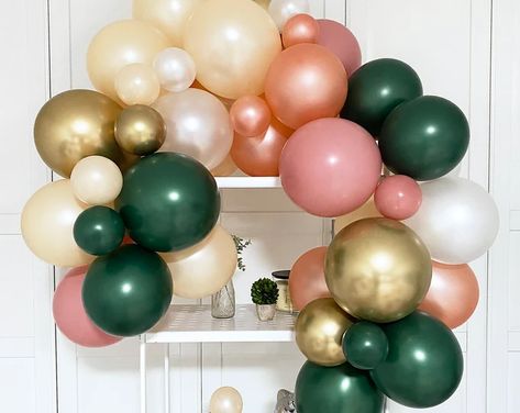 Green and Rose Gold Balloon Arch | Etsy Rose Gold And Green Bridal Shower Decor, Pink Green Gold Balloon Garland, Emerald And Pink Quinceanera Theme, Rose Gold And Green Decor, Rose Gold And Green Birthday Party, Pink Green And Gold Party Decorations, Green And Gold Bridal Shower Ideas, 16 Birthday Parties, Pink And Green Birthday