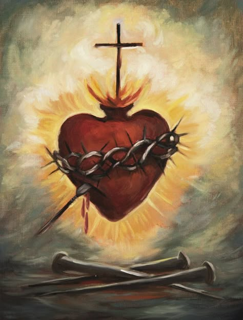 Sacred Heart Art, Sacred Heart Tattoos, Catholic Wallpaper, Catholic Images, Jesus Painting, Heart Painting, Heart Of Jesus, Jesus Art, Catholic Art