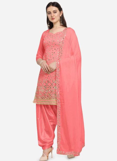 Be prepared to slip in the comfort zone of salmon faux georgette semi patiala salwar kameez. You can see some interesting patterns accomplished with embroidered, lace, mirror and resham work. Product Code: 104576 Price INR Rs2,400 Shop @ https://bit.ly/3G04XSb Peach Color Suit, Patiala Dress, Patiala Salwar Kameez, Dress Designs For Girls, Patiala Suit Designs, Patiyala Dress, Designer Party Dresses, Patiala Suit, Frock Dress