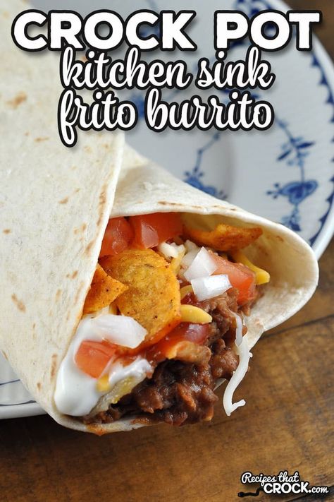 This Kitchen Sink Crock Pot Frito Burrito recipe is a super simple recipe that cooks up quickly and gives you a flavorful main dish. Frito Burrito, Camper Meals, Beef Casseroles, Chicken Soups, Steak Fajita Recipe, Crockpot Steak, Fajitas Recipe, Burrito Recipe, Beef Fajitas